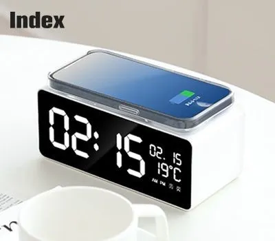 시계 판촉물 재질별 장단점 비교 4 INDEX 15W 고속무선충전 캘린더 알람시계무선충전